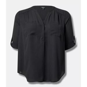 New Torrid Womens 3X Top Harper Georgette Pullover 3/4 Sleeve Black